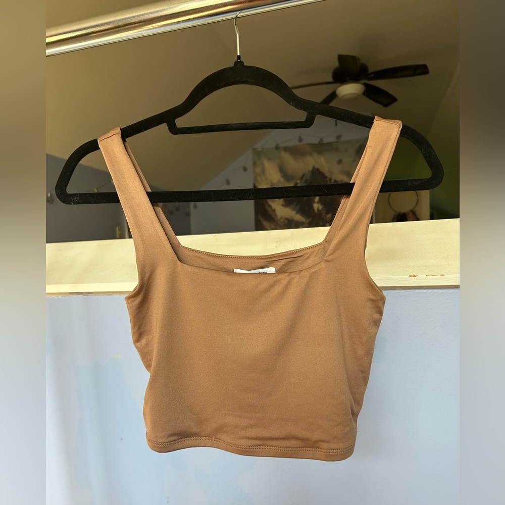 NWT The Workshop Square Neck Solid Crop Top Tank in Moocha